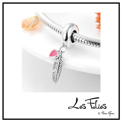 Charm piuma con cuore rosa - piuma,