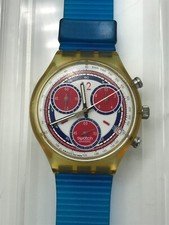 Orologio da polso SWATCH Chrono SEA PORT (SCK402)-Perfettamente funzionante! Data! 1994-Rosso/Blu