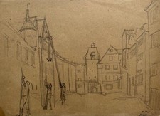 Disegno #13 Vista Città Di Isny IN Allgäu Con Arbeitern Circa 1950 Alfred Haag