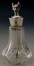 RARA BOTTIGLIA E CUCCHIAIO DIAVOLO ARGENTO STERLING CAYENNE LAUDANUM 1915 ANTICO
