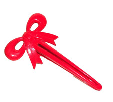 Fiocco pinza becco grande rosso in plastica per capelli anni 80 super pop
