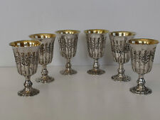Set 6 grandi calici antichi vino acqua sterling bicchieri argento massiccio vintage 