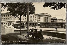 Old Real Photo Postcard Geneva, Geneve - Gare De Cornavin - Tram - Posted 1936