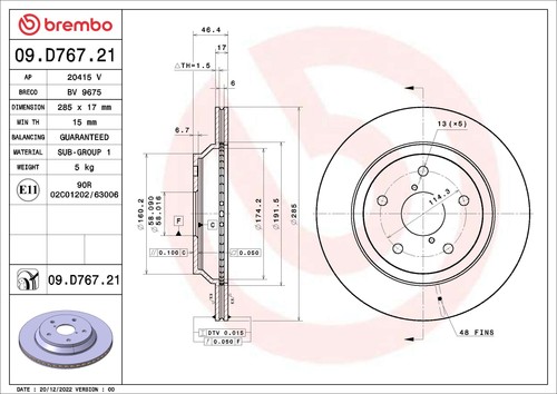 Brembo d767 disco freno - 09.d767.21,