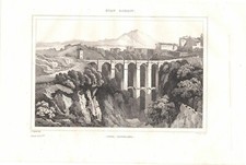 CIVITA CASTELLANA veduta panoramica Viterbo STAMPA ANTICA del 1834 Antique print