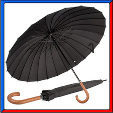 Ombrello da Pioggia Antivento Grande 105cm Nero XXL con 24 Stecche Rinforzate