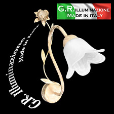 APPLIQUE IN FERRO BATTUTO 1 L AVORIO ORO V. ALABASTRO BIANCO LAMPADA PARETE Dina