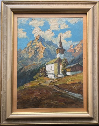 Olio tela paesaggio alpino - tela,