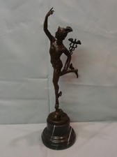 Statua Mercurio Stile Art Deco Stile Art Nouveau Bronzo massiccio Firmato