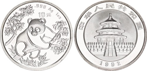 China yuan 1oz argento 1992 - 10,