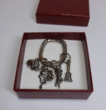 Anello Portachiavi Vintage Argento 800 con 4 Charms Portafortuna