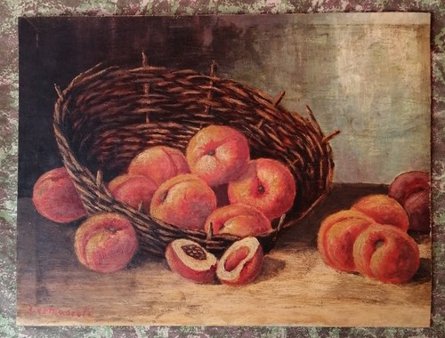 Vecchio quadro olio tavola - su,