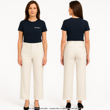 Max Mara Pantalone Da Donna Bianco Taglia 40 In Lino Gamba Larga Elegante Estivo