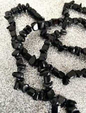 ? COLLANA LUNGA VINTAGE BIJOUX ALTA BIGIOTTERIA PIETRE DURE NERO LUCIDO