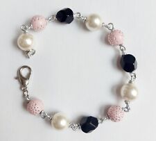 Bracciale in Alluminio Con Perle Sintetiche E Cristallo Nero Sfaccettato