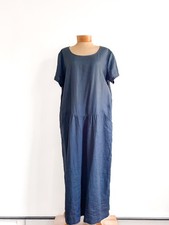 Abito VIIVD 100% lino blu manica corta con tasche taglia XL Lagenlook minimalista