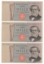 X1  1000 LIRE GIUSEPPE VERDI II°  TIPO DECR  25 - 03 - 1969  NUMERI PARTICOLARI
