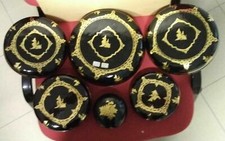 SET DA 5 SCATOLE DI LACCA CINESE FINEMENTE DECORATE  DECORAZIONI IN ORO VINTAGE