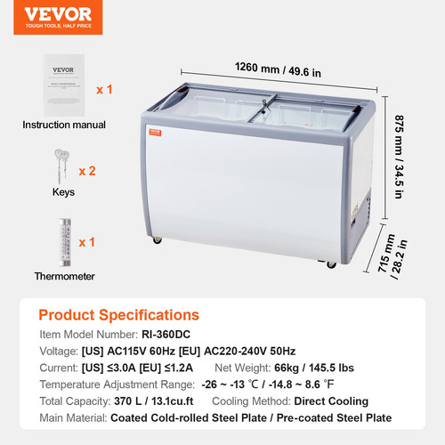 Vevor 370l vetrina - 370l, gelato