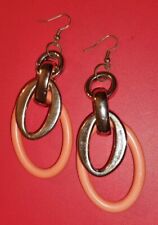 Orecchini CERCHI anelli OVALI pendenti SALMONE oro MODA arancione rosa 