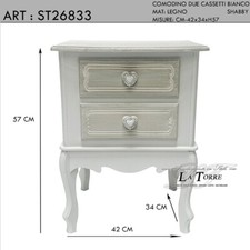 Comodino stile shabby classico 2 cassetti porta telefono legno bianco shabby chi