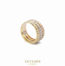 Anello donna fascia larga oro tricolore 18kt e zirconi