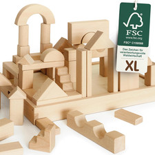 Blocchi Costruzioni Legno per Bambini, Grandi Mattoncini Legno, Set Da 46 Pezzi,