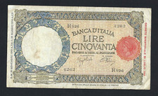 REGNO D'ITALIA BIGLIETTO DI BANCA 50 LIRE LUPETTA CAPITOLINA  L'AQUILA 21/11/42