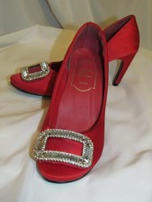 ROGER VIVIER scarpe donna 38 fibbia cristallo rosso tacco raso