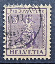 SVIZZERA 1908 PRO JUVENTUTE 3 + 2 CENTESIMI VIOLA TIMBRATO USED (C.V)