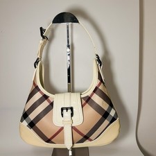 Burberry Nova Check hobo/shoulder bag 30×25 cm – canvas + pelle lucida avorio, f