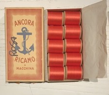 SCATOLA VINTAGE FILO RICAMO A MACCHINA "ANCORA" ROSA 10 ROCCHETTI