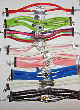Bracciale in pelle intrecciata multistrato Tanti colori e charm a scelta Consegna veloce UK