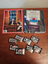 Time Magazine February 10 2025 Donald Trump He's Back. Trump Flag Biden Stickers