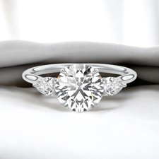 Anello da donna incastonato in oro bianco 18 kt tondo 0,30 carati massiccio s...