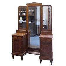 Tavolo da Trucco Toeletta Parrucchiere Antico 1920 Rovere L:131 cm -11552-