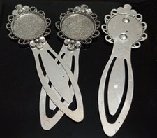 1pz segnalibro con castone tondo 20mm colore argento tibet 8,3x2,8cm bijoux