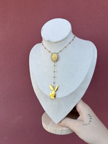 Collana rosario acciaio oro - collana,