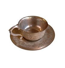 *HH* Antica Tazzina In Metallo Con Incisioni Vintage Con Piattino Tazza 