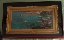 LARICCHIA Vincenzo: Quadro dipinto ad olio su tavola 53x24 cm, Marina con barche