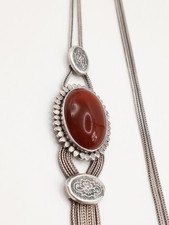 Collana Antica Vintage Argento 800 Corniola Art decò Ottomano Dettagli Niello 