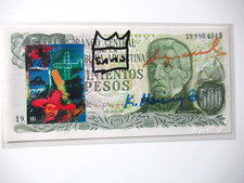 A. WARHOL/K. HARING/J. M.BASQUIAT: BANCONOTA DA 500 PESO 3x FIRMATA, ABBOZZATA