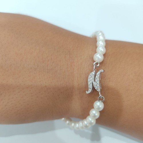 Bracciale perle 4mm lettera - di,