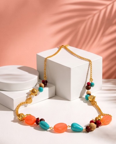 Collana lunga oro - , pietre