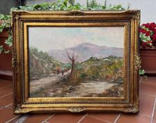 DIPINTO OLIO SU TELA - PAESAGGIO DI MONTAGNA - FIRMATO - '900  - CORNICE DORATA
