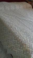 COPERTA AD UNCINETTO FATTA A MANO A FILET, MODELLO ECRU