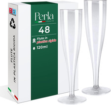 Perla, 48 Flute Da Champagne Eleganti in Plastica, 120Ml, Trasparenti, Resistent