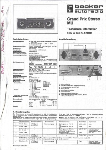 Becker autoradio grand prix - becker,