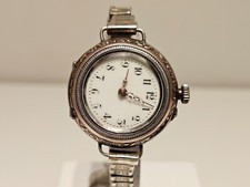 ANTICO OROLOGIO DA DONNA TRENCH SVIZZERO BICOLORE ARGENTO 800"BONNE"CON QUADRANTE PORCELLANA