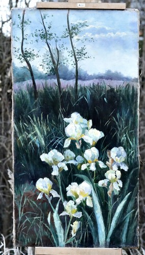 Iris blumen landschaft - olio, su